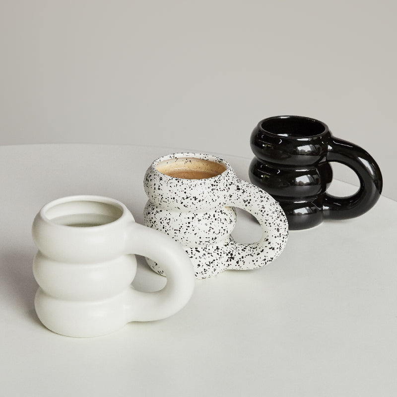 TingKe korean style retro big handle ceramic mug Nordic simple modern  household ink dot wide handle ceramic coffee cup water cup