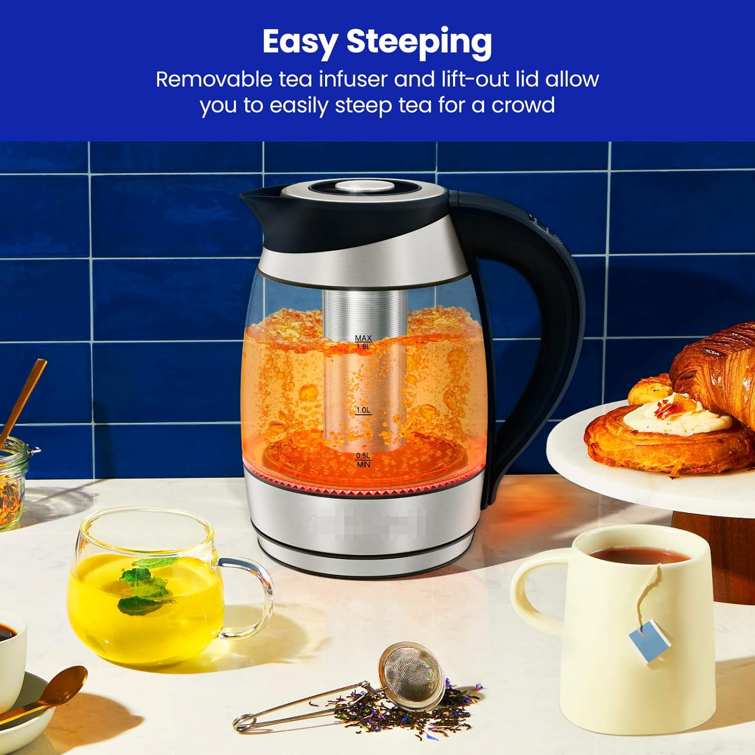 Glass Electric Kettle with Tea Infuser LED Cordless Auto Shut Off